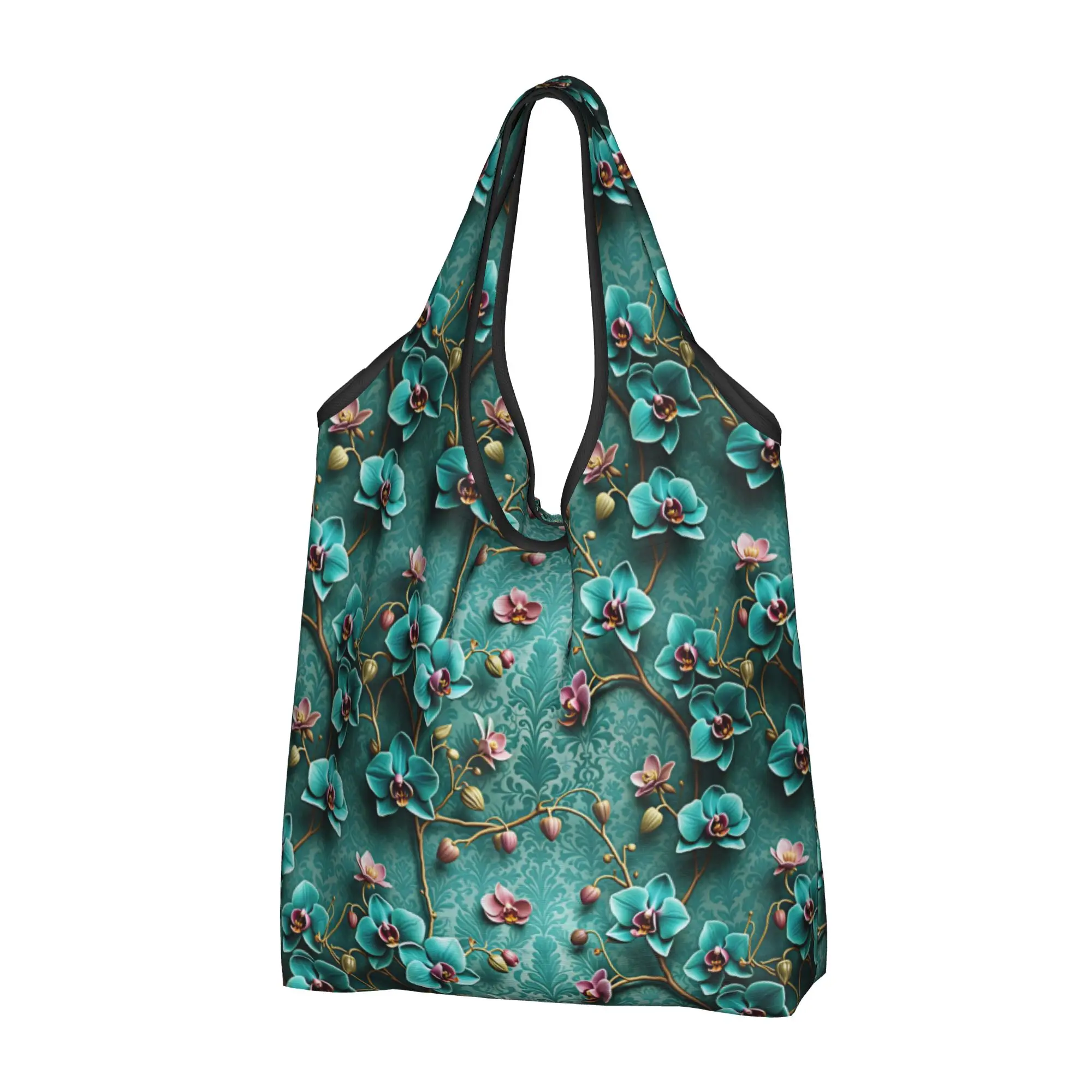 Luxury High 3D Floral Grocery Shopping Bag Custom Shopper Tote Shoulder Bag Big Capacity  Fashion Trend 3D Flowers Handbag