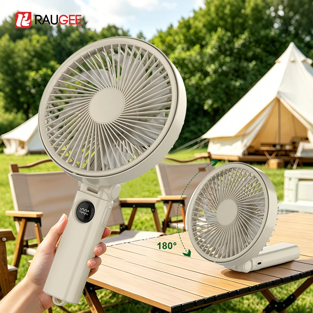 Ventilador Portátil Dobrável de Mão 3600mAh USB Recarregável, Ventilador de Mesa com 199 Velocidades e Vento Potente para Camping, Viagens ao Ar Livre e Uso Doméstico