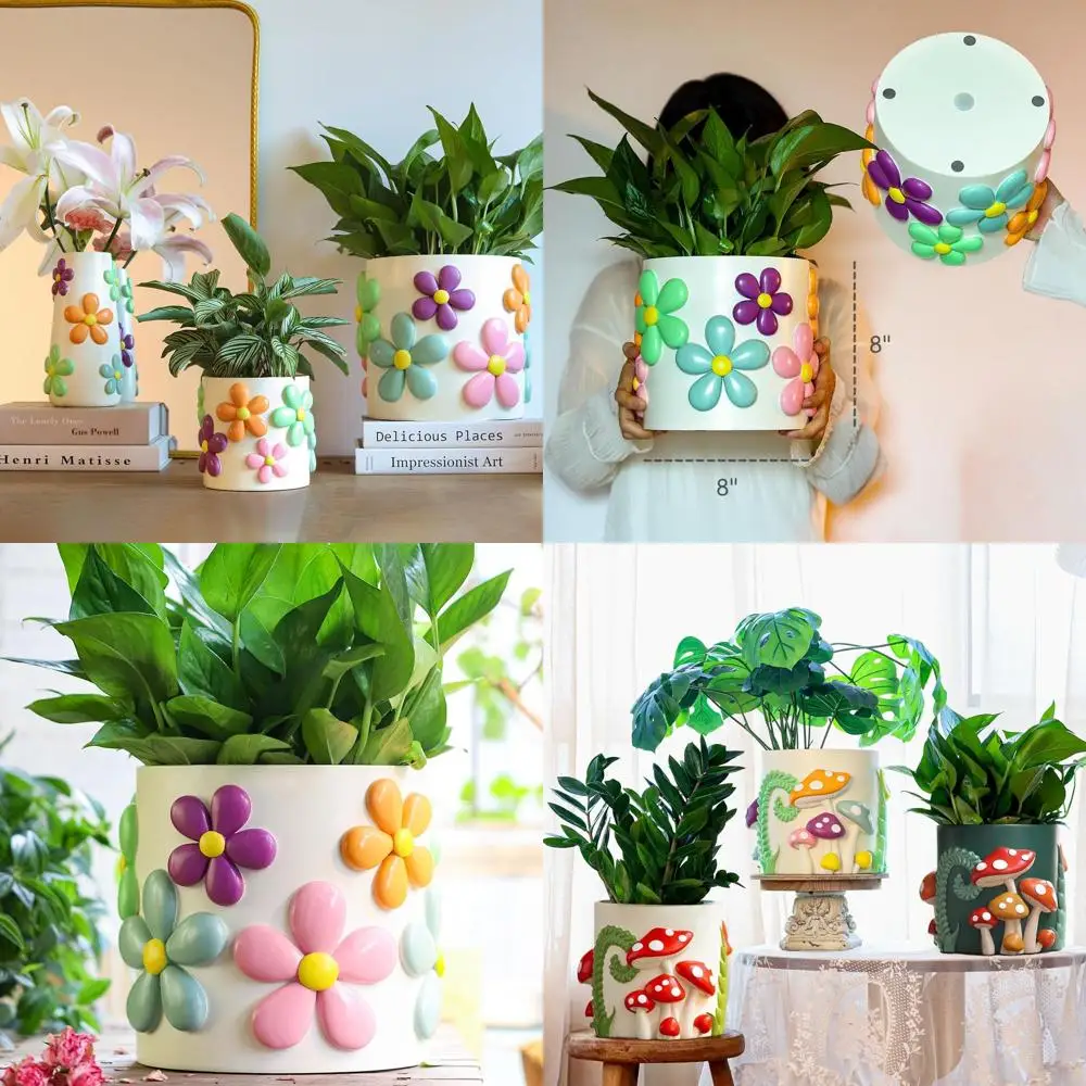 

8 Rainbow Pastel Flower Pots with Drainage, Unique Vintage-Style Planters for Indoor & Outdoor, Decorative Room Aesthetic
