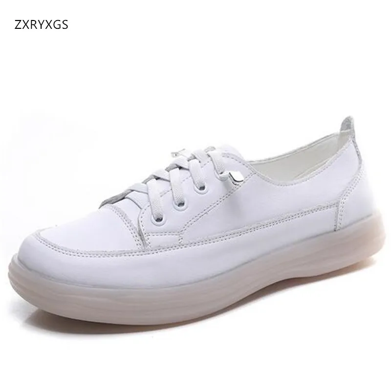 

ZXRYXGS 2023 New Spring Soft Cowhide White Shoes Flat Soft Comfort Wear Tide Shoes Woman Leather Sneakers Black Shoes Large Size