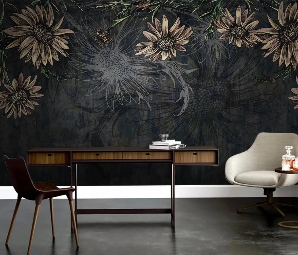 Custom Photo Nordic Dark Flowers Wallpaper Modern wallpapers for Living Room Wall Mural Sofa Background 3D home improvement