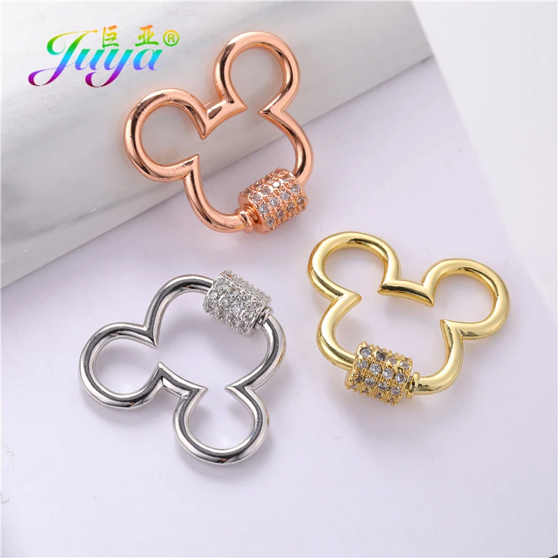 Juya 18K Gold Plated Decoration Connector Fastener Locks Spiral Bolt Carabiner Clasps For DIY Mesh Chains Pendant Jewelry Making