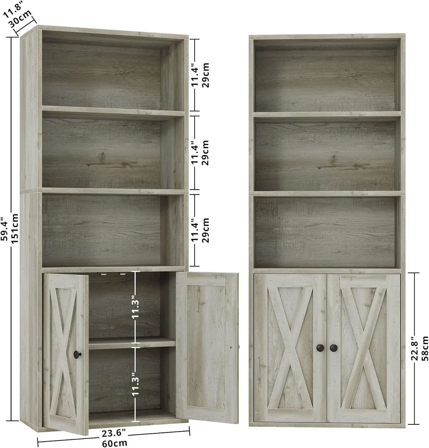 أرفف الكتب الصناعية IRONCK وخزائن الكتب مع الأبواب 11.8 بوصة مجموعة عمق من 2 أرضية واقفة و5 أرفف تخزين للعرض