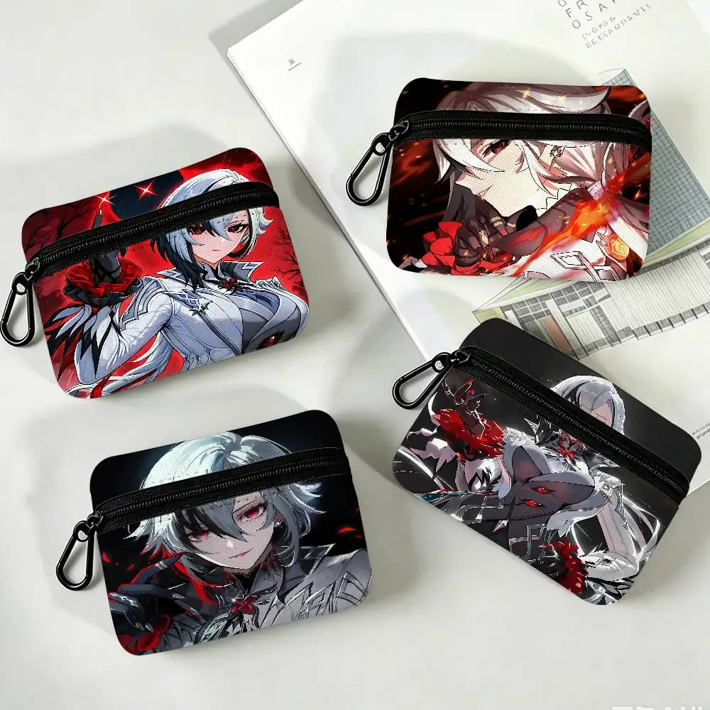 Creative Genshin Impact Cute Arlecchino Figure Daily Carry Oxford Fabric Small Purse Multi-use Storage Pouch For Keys Cards Coin