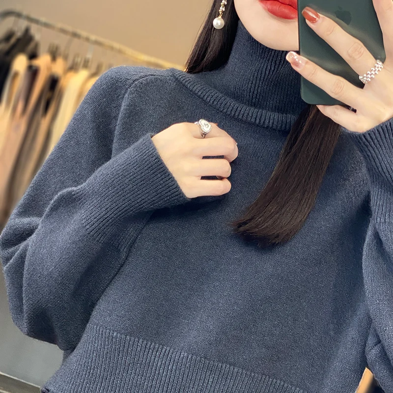 Two Piece Set Women New Autumn Winter Fashion Solid Color Sweater Suit Long Sleeve Turtleneck Clothing Straight Split Dress Sets