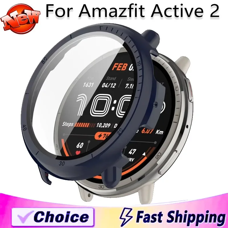 Case For Amazfit Active 2 Full Coverage Tempered Glass Screen Protector For Amazfit Active 2  Protector Bumper Shell Accessories