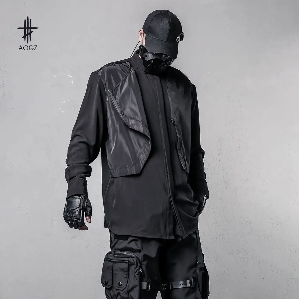 

AOGZ осенние рубашки с длинными рукавами в стиле Харадзюку, свободные рубашки большого размера в стиле пэчворк, рубашка на пуговицах в стиле хип-хоп, повседневная уличная одежда, мужская одежда