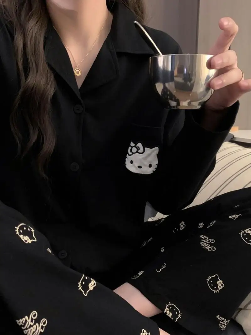 

Sanrio новые пижамы Hello Kitty, пижамы Hello Kitty, весенне-осенний новый милый студенческий пижамный комплект с длинными рукавами и японским мультяшным рисунком