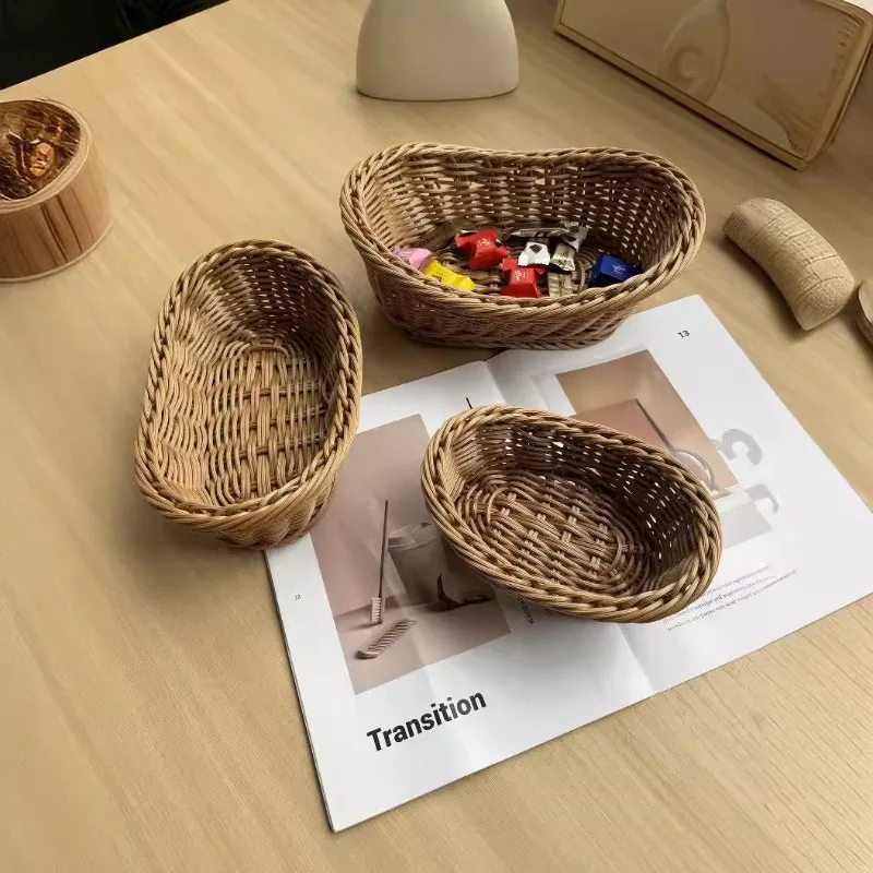 Imitation rattan woven ingot small fruit snack tray bread tray sundries storage basket