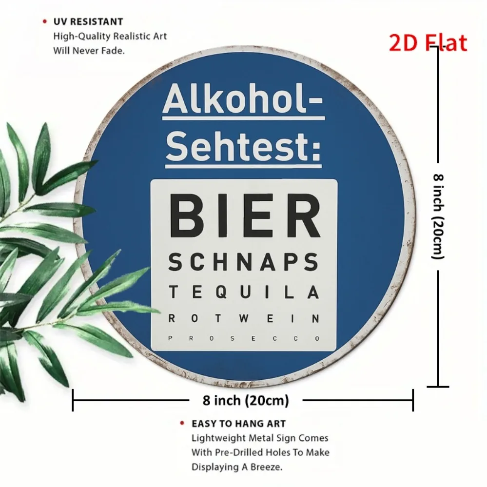 Vintage Metal Arrow Sign, 2D Alcohol Vision Test Board, German Text Wall Decor for Home Bar Living Room