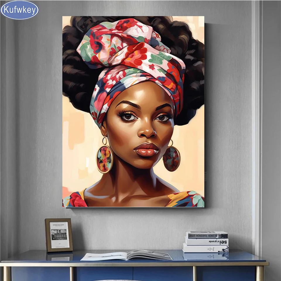 American African Black Woman 5D DIY Diamond Embroidery Painting Abstract Sexy Poker Girl Portrait Cross Stitch Mosaic Home Decor