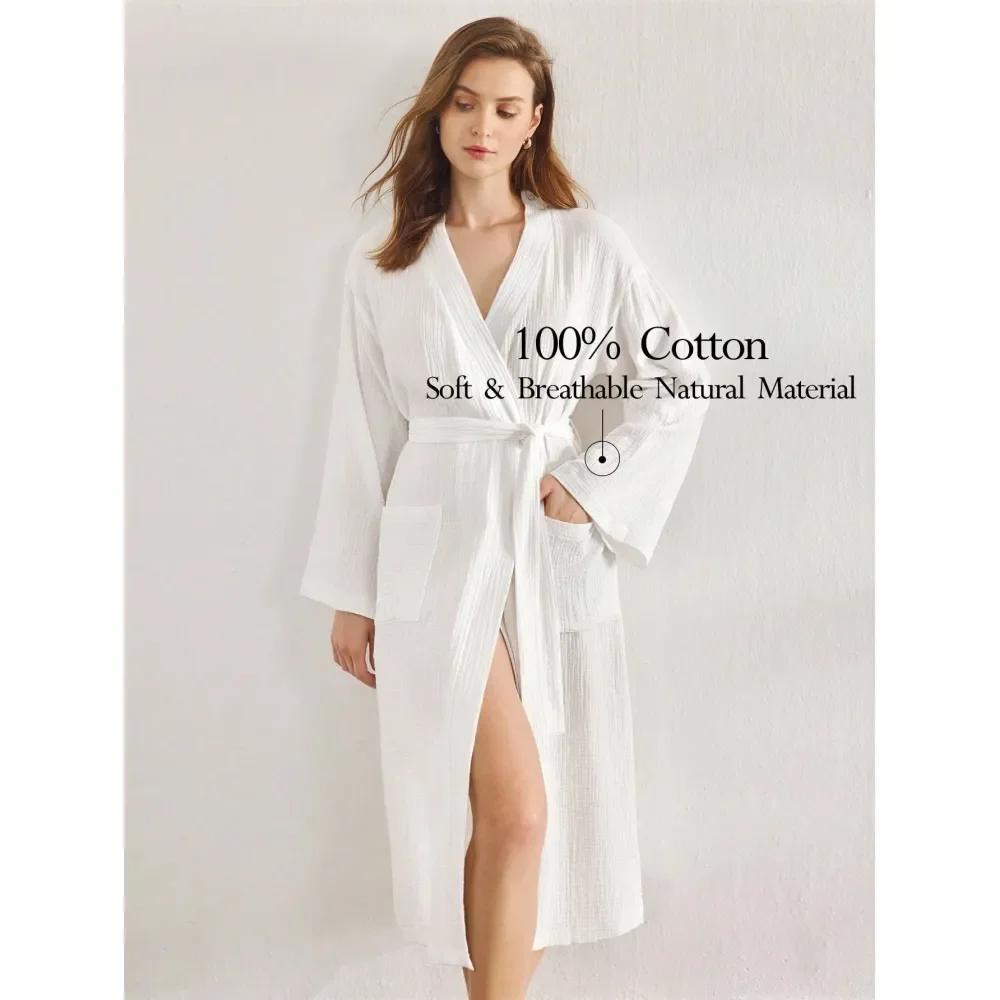 

Leisure Comfortable DoubleLayer Cotton Mesh Womens Bathrobe, Loungewear Robe Cozy And Elegant Details, For Outfit, Fall Winter
