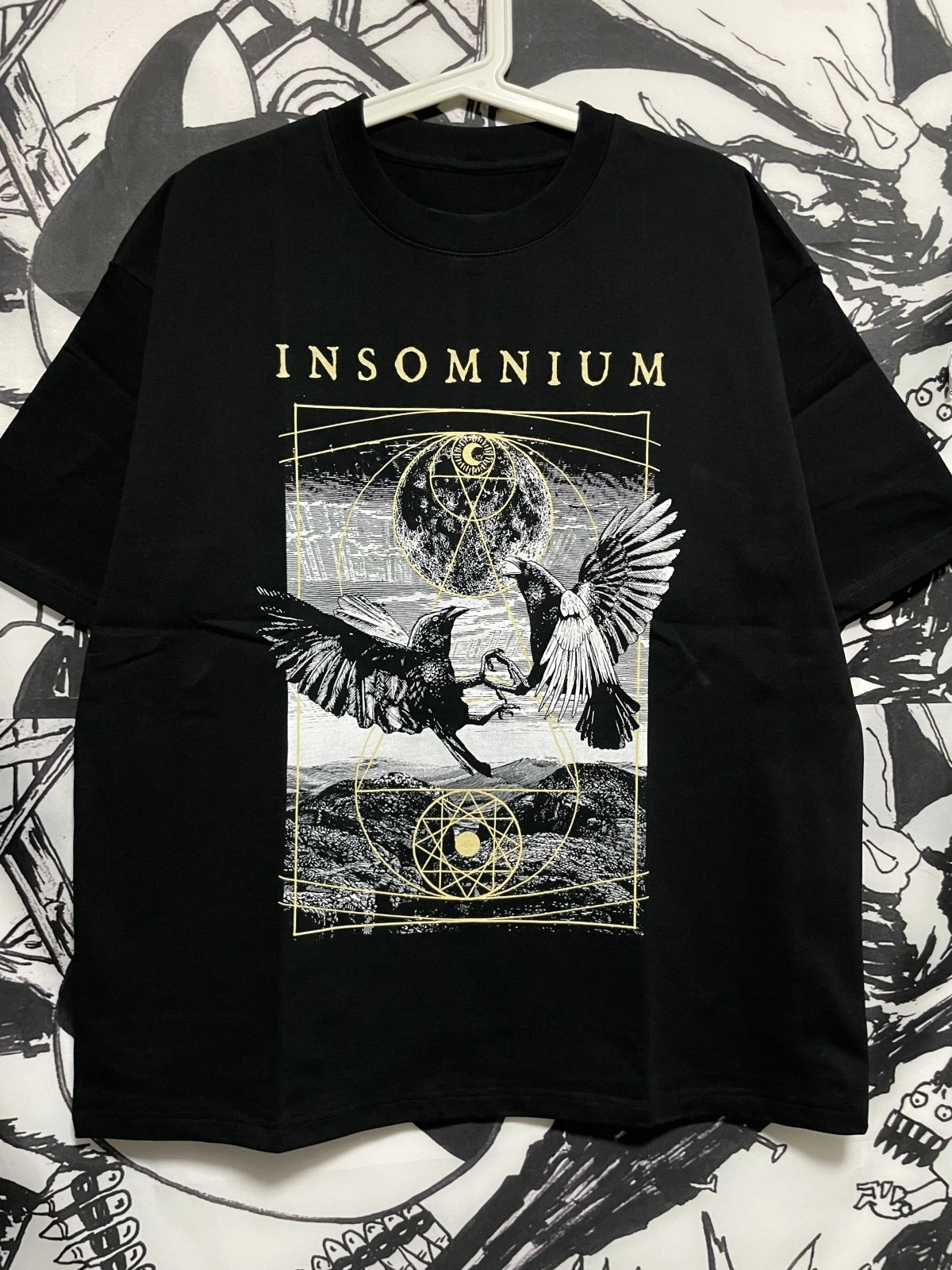 

[260g Heavy Weight Loose Shoulder Five-quarter Sleeves] Finnish Death Insomnia Band Cotton Short-sleeved T-shirt