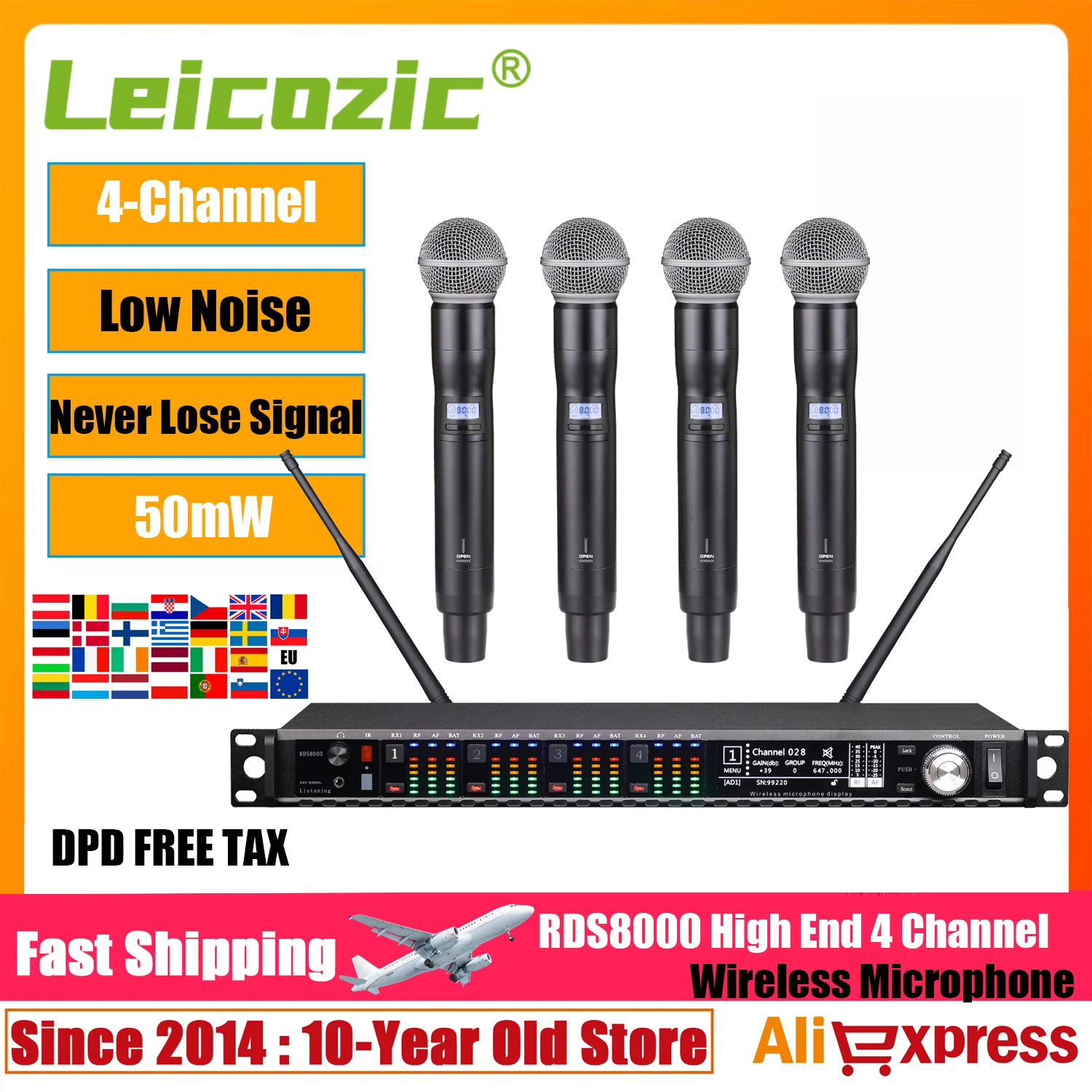 Leicozic 4-Channel Wireless Microphone System 50mW สำหรับงานแสดงสด ประสิทธิภาพสูง ใช้งานง่าย คุ้มค่าในราคาที่คุณคาดไม่ถึง