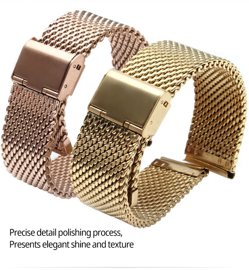 SACOSDING 316L 스테인리스 스틸 시계 메쉬 스트랩, 안전 버클, 솔리드 시계 스트랩, 고품질 메쉬 벨트, 18mm, 20mm, 22mm, 블랙