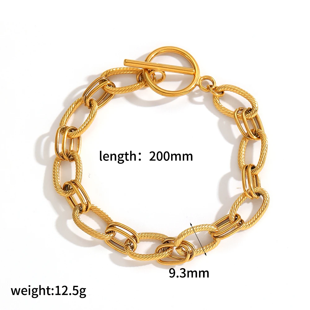 Modisches Armband aus Edelstahl mit breiter Kette, 18 Karat vergoldet, wasserdicht, Schmuckaccessoire für Damen und Herren. – Detail 11
