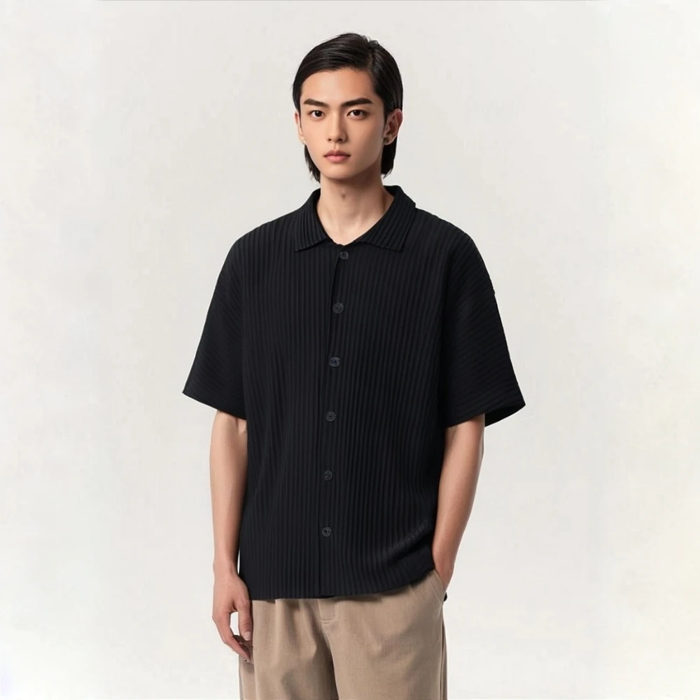 

Miyake Pleated New 2025 Short Sleeved Shirt Men's Top Short Sleeved Summer Fashion Thin Loose and Comfortable Casual Jacket