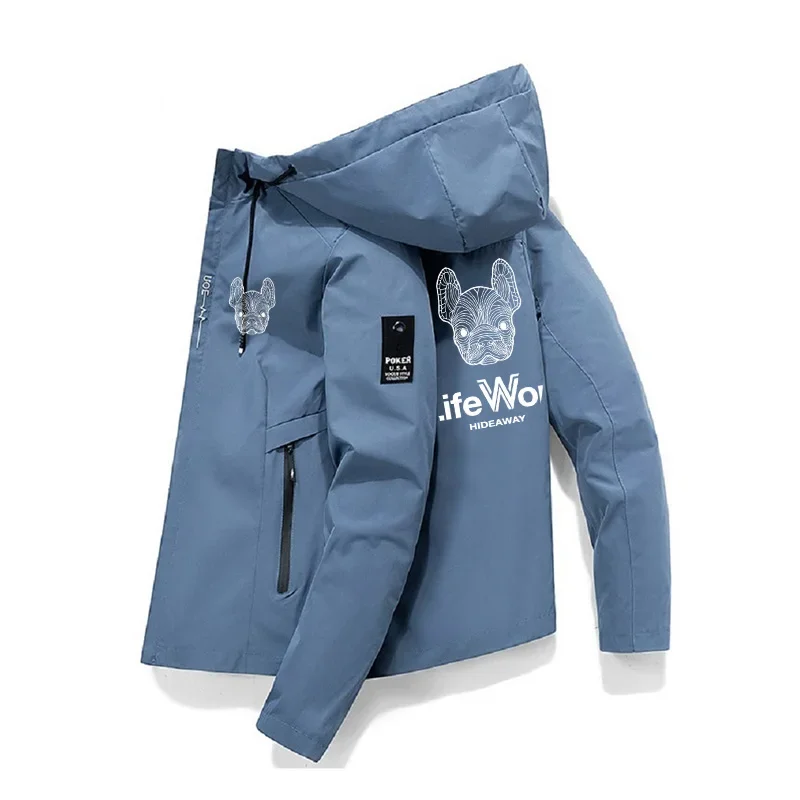 2026 New Men's Spring Autumn Streetwear Hooded Jacket Casual Zip Up Loose Coat Outdoor Hiking Jogging Activewear Windbreaker ﻿