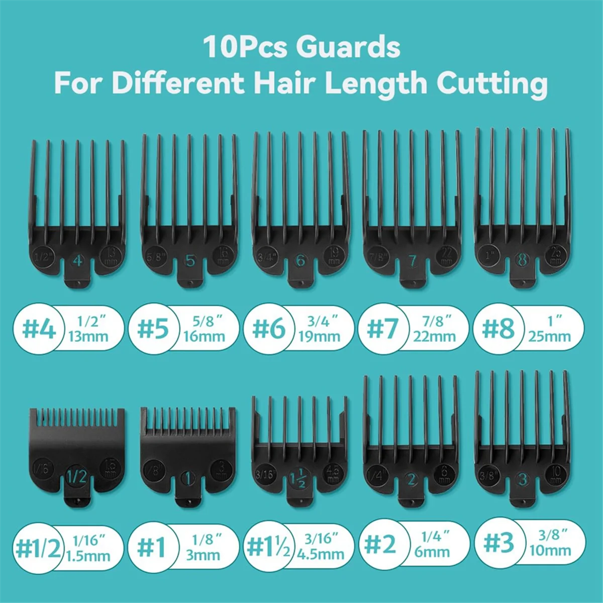 10PCS Clipper Guards Set for Most Wahl Clippers and Babyliss FX870 Clipper Guides Replacement - 1/16inch to 1inch LZB