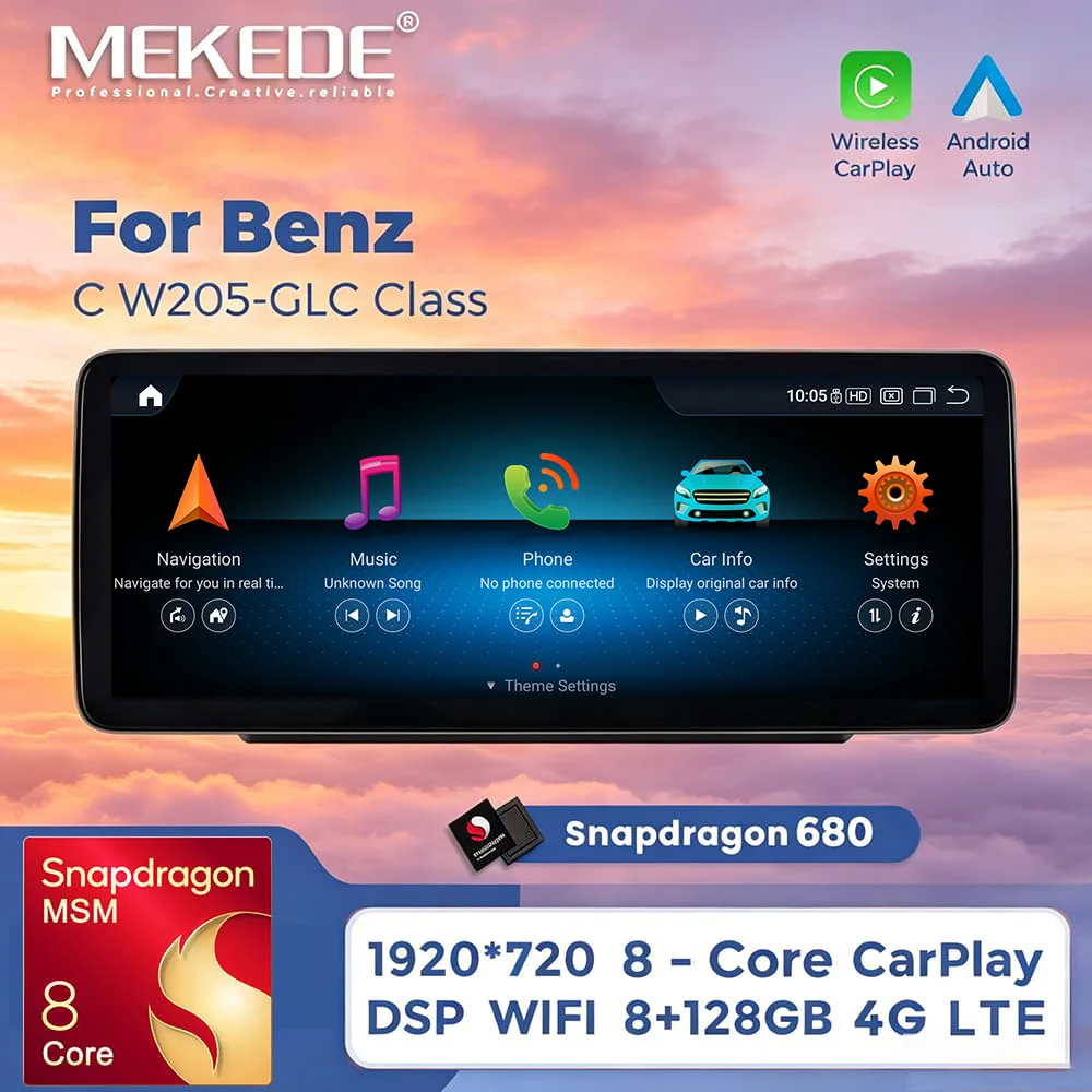 Autoradio Lecteur Vidéo MEKEDE pour Mercedes-Benz Classe C W205 GLC X253 2015-2018 NTG5.0 Qualcomm 668/680 Écran QLED 1920*720 Carplay Sans Fil Android Auto Double BT 4G LTE 6+64G/8+128G Systèmes Auto Intelligents Livraison UE