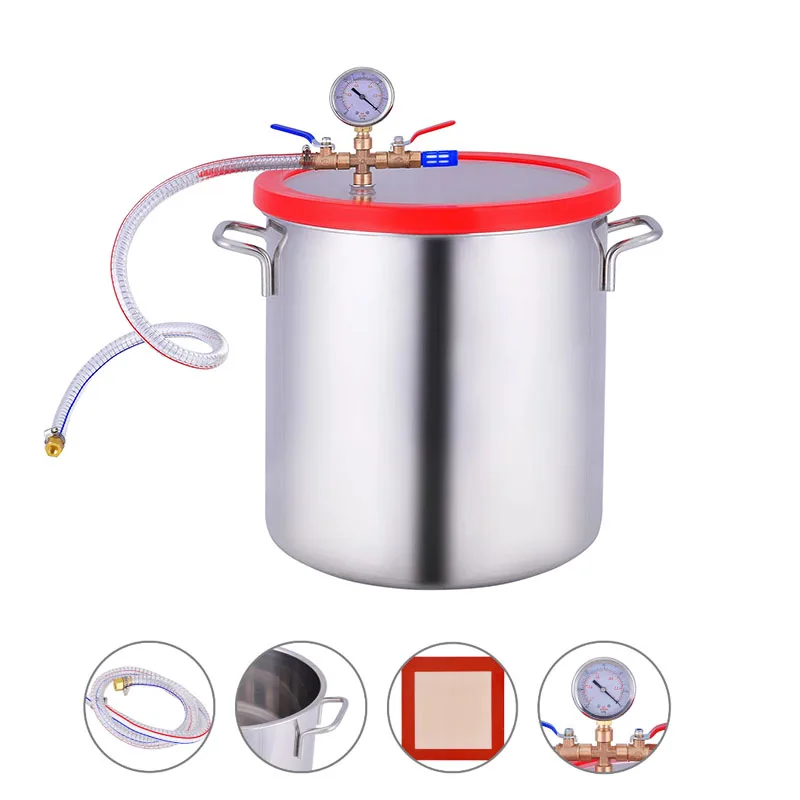 

20L/12L Stainless Steel Vacuum Degassing Chamber Vacuum Defoaming Barrel Glass Lid Heat Treated Silicone Lid Gasket