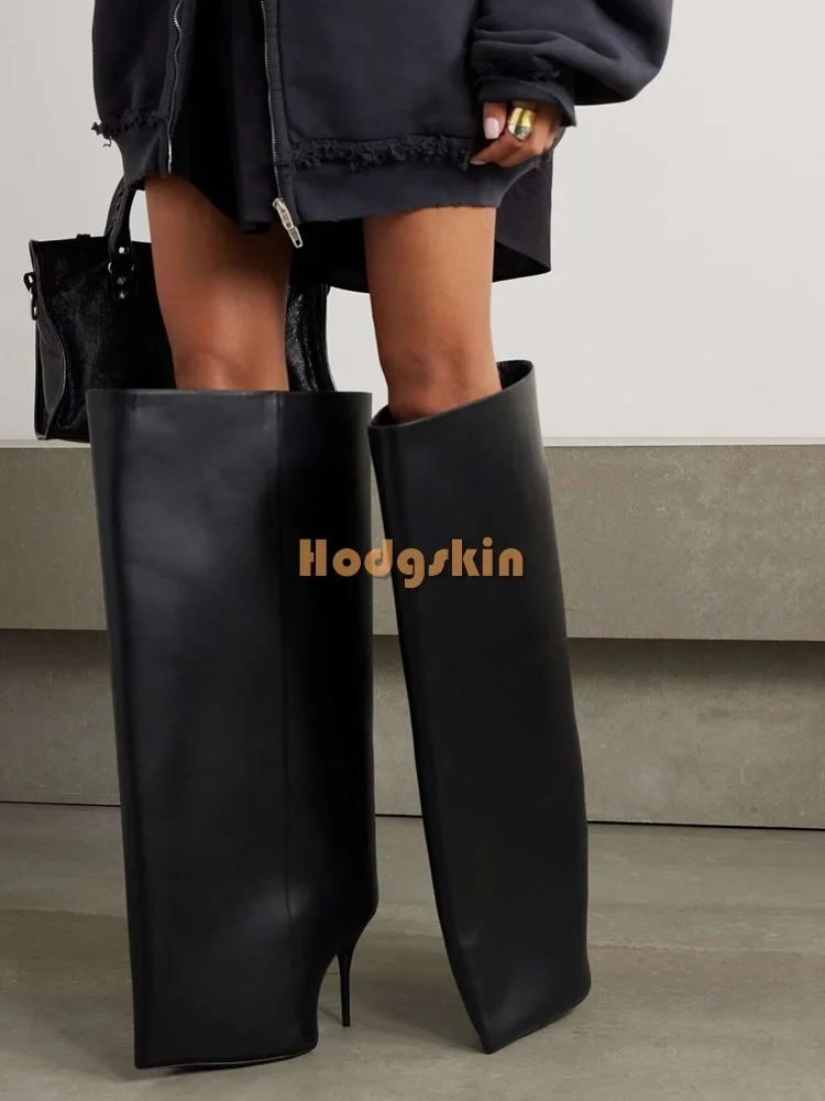 Pointed Toe Turned-the Edges Boots Fashion Slip-on Thin High Heel Over-the-Knee Boots Stilettos Women New Catwalk Shoes 2025