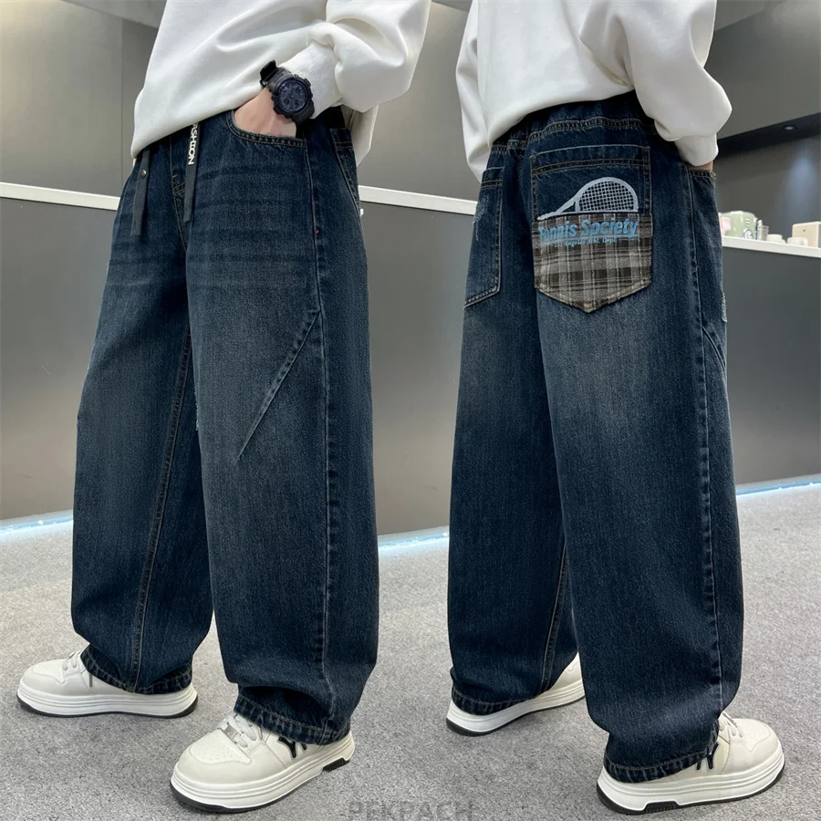 

Elegant Kids Baggy Jeans for Tween Boys Spring Autumn Casual Trousers Korean Style Children Vintage Blue Denim Pants Age 5-14 Y