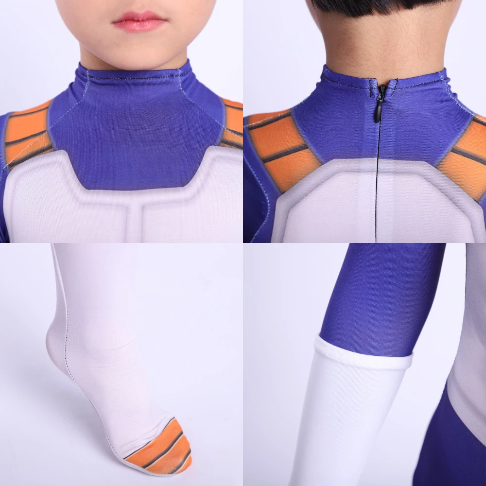 Anime Kinder Vegeta Cosplay Kostüm Anzug Superheld Erwachsene Overall Perücke Blau Gold Schwarz Halloween Karneval