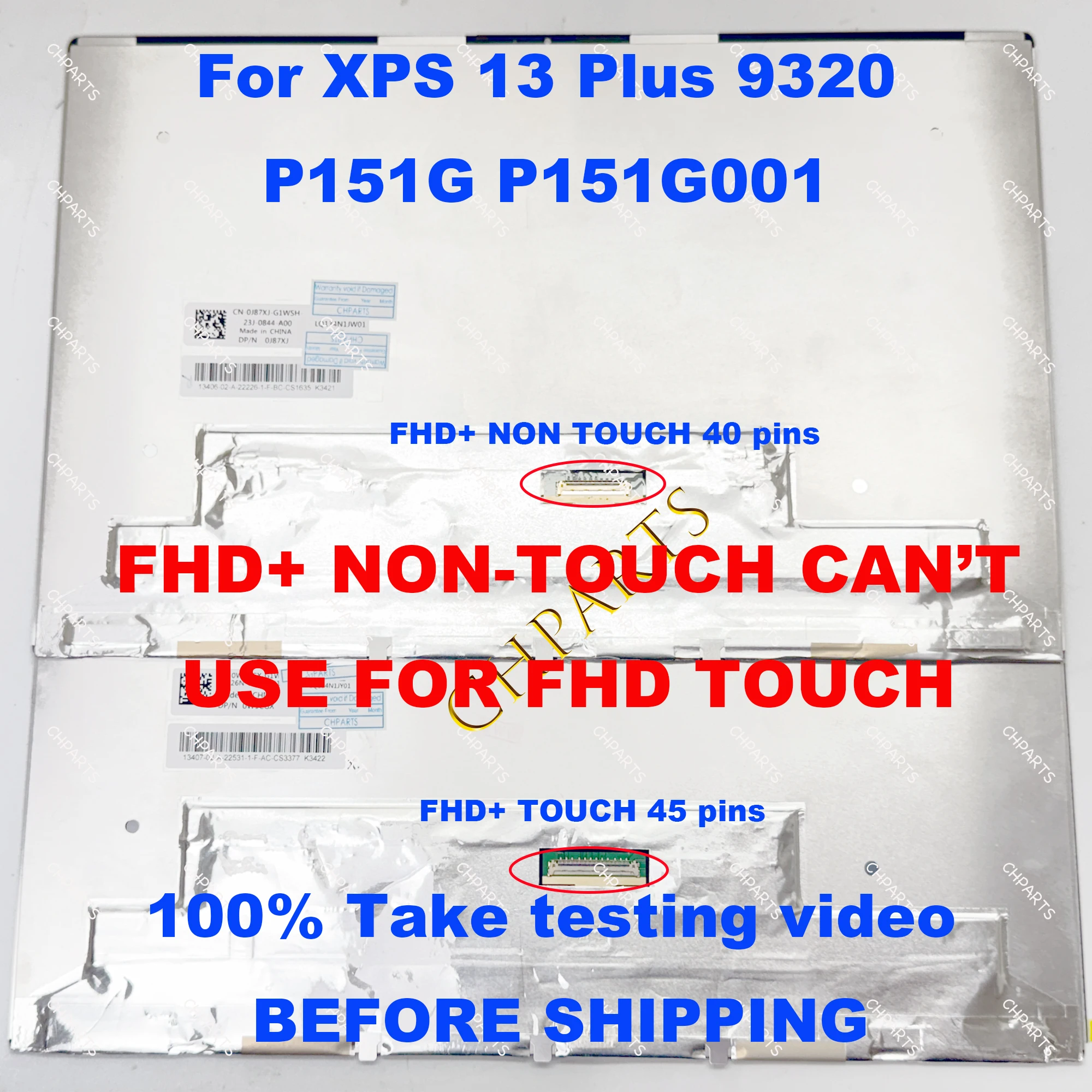 

For dell XPS 13 Plus 9320 P151G P151G001 Assembly Panel Touch Screen Replacement LCD Display LQ134N1JW01 LP134WU1 SPB1