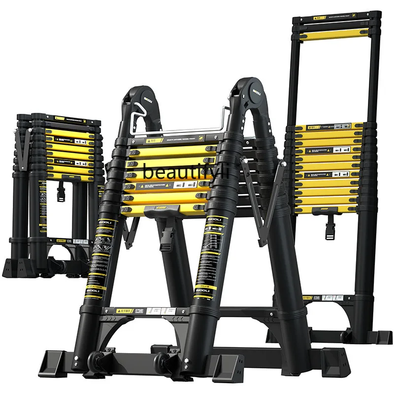 Telescopic herringbone ladder aluminum alloy thickened anti-skid folding ladder multi-functional bamboo lift ladder