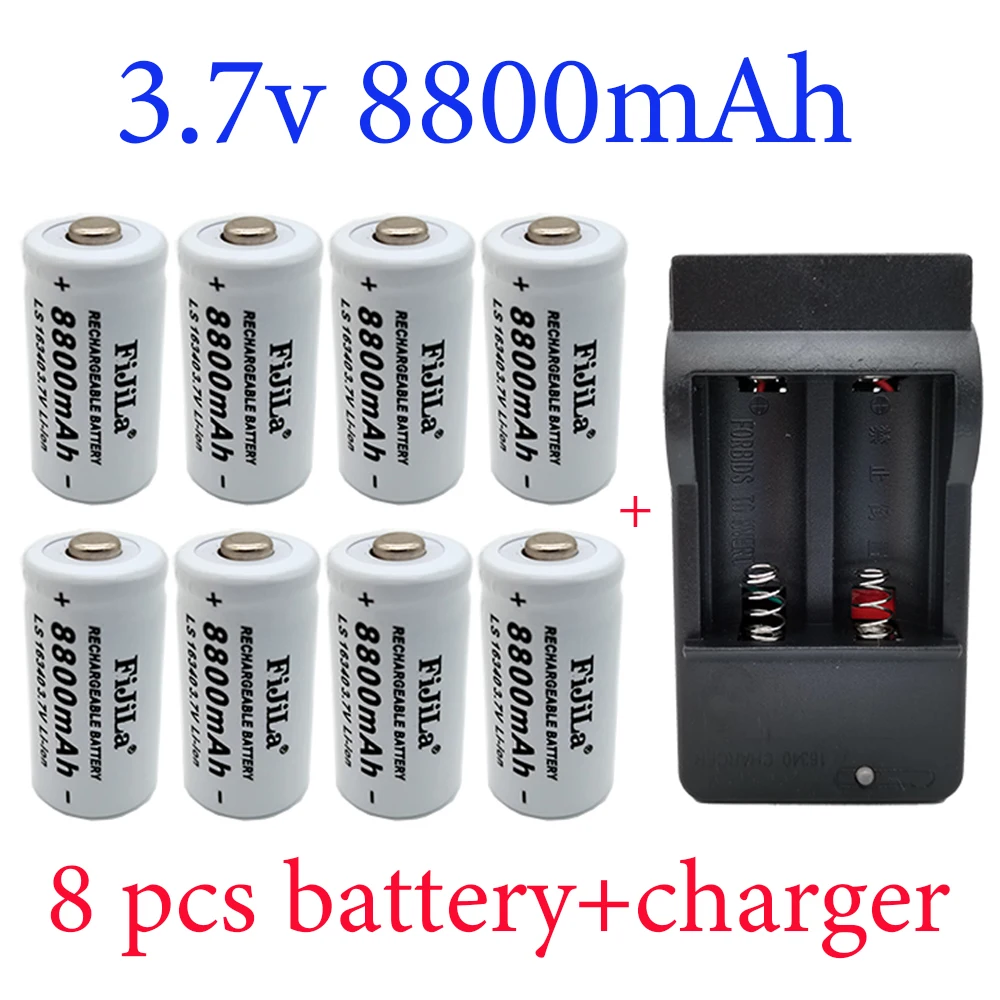 

100% New original 16340 Battery CR123A 8800mAh 3.7V Li-ion Rechargeable + Charger