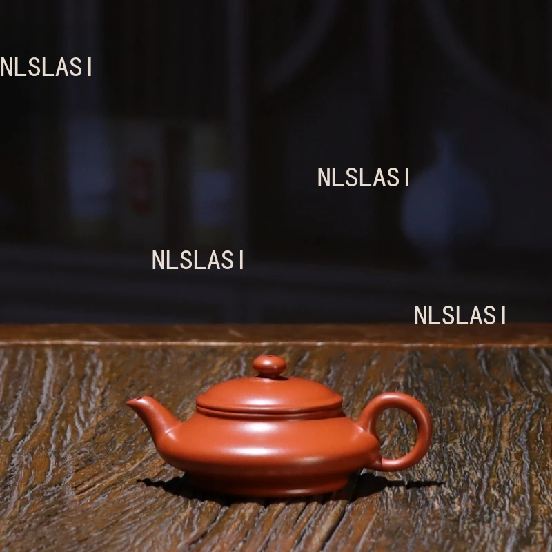 Tetera plana de la fortuna Chaozhou de 120ml, tetera de arcilla vermilón para el hogar, tetera de Kung Fu hecha a mano, juego de té chino de pequeña capacidad