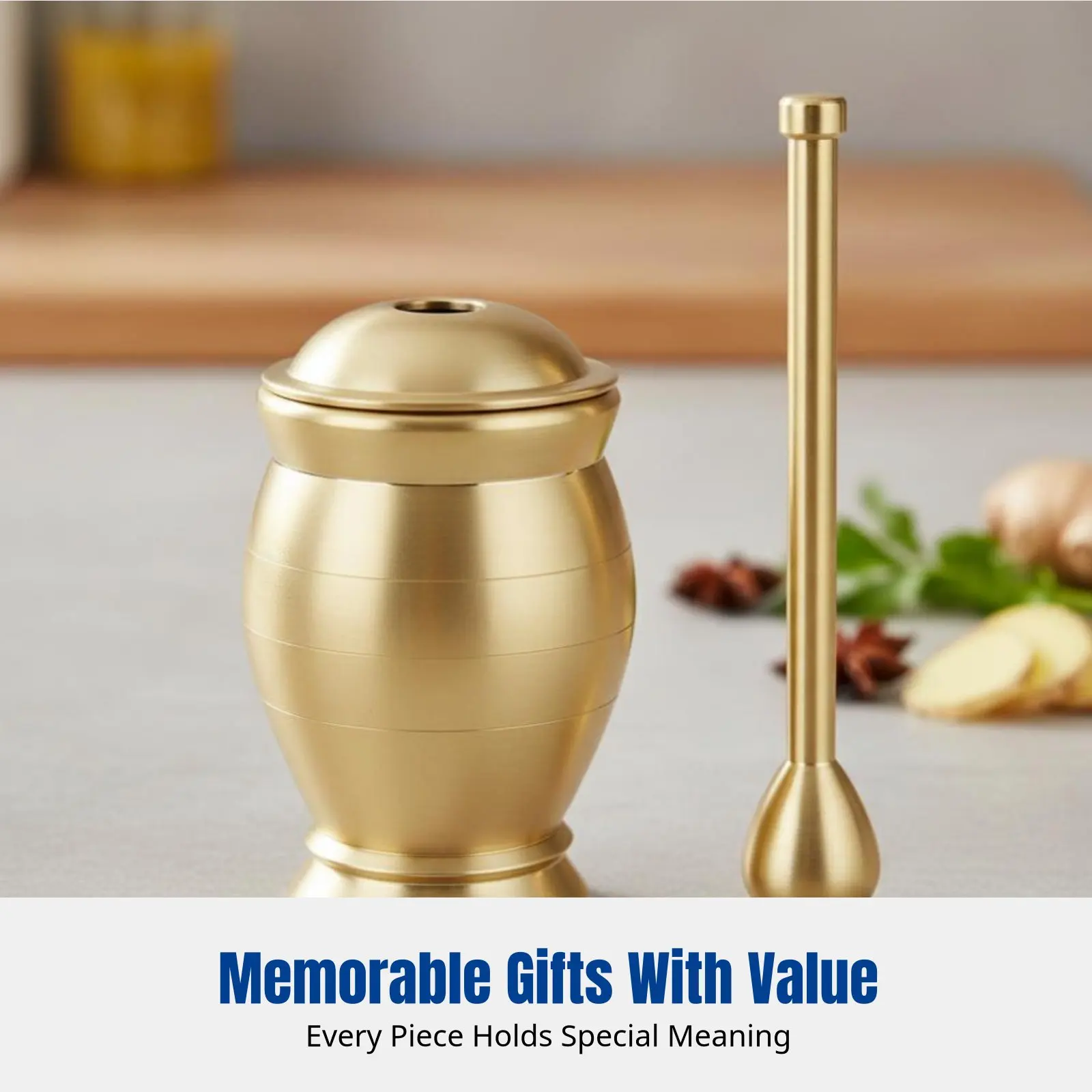 

Brass medicine grinding bowl, handmade pestle, polished surface, ideal for household use