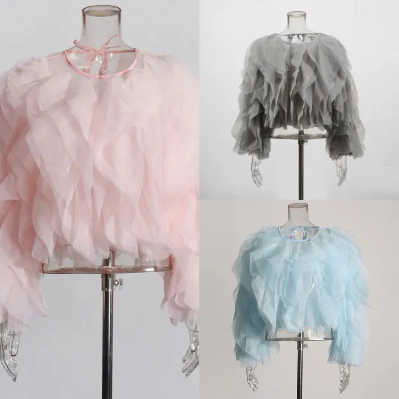 

Elegant Women Chiffon Ruffle Blouse O Neck Lantern Long Sleeve Loose Top Fashion Patchwork Style Casual Female Shirt Daily Wear