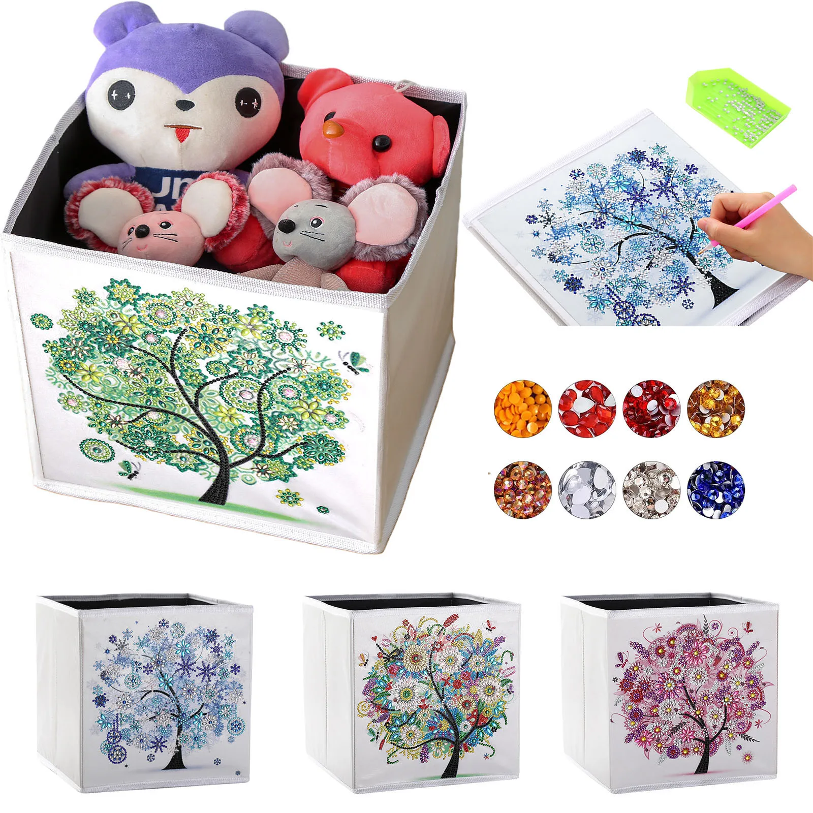 

1 набор алмазной живописи «сделай сам», коробка для хранения с животным узором из холста, подходит для ящика для хранения игрушек в спальне.