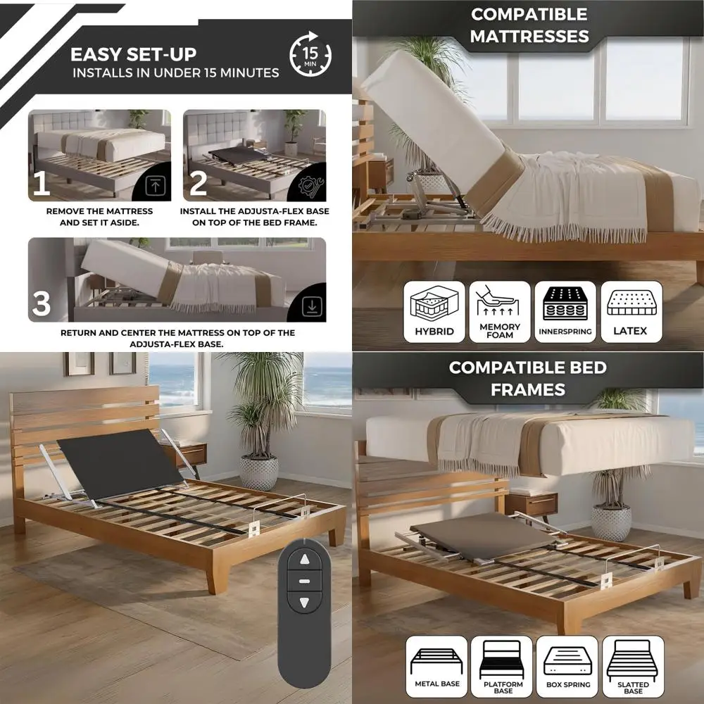 

Регулируемая основа для кровати Boyd Sleep Twin Adjusta Flex Power, бесшумный мощный двигатель, беспроводной пульт ДУ с регулировкой наклона и откидывания, для матрасов