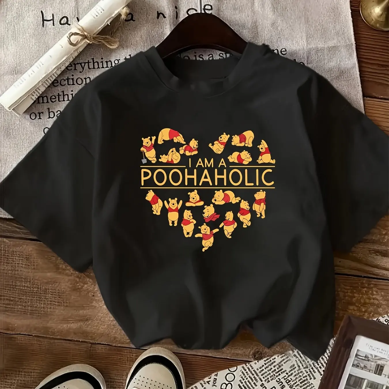 

Милая футболка с принтом персонажей мультфильма Диснея и Винни Поттер, повседневная модная уличная повседневная одежда, домашняя одежда