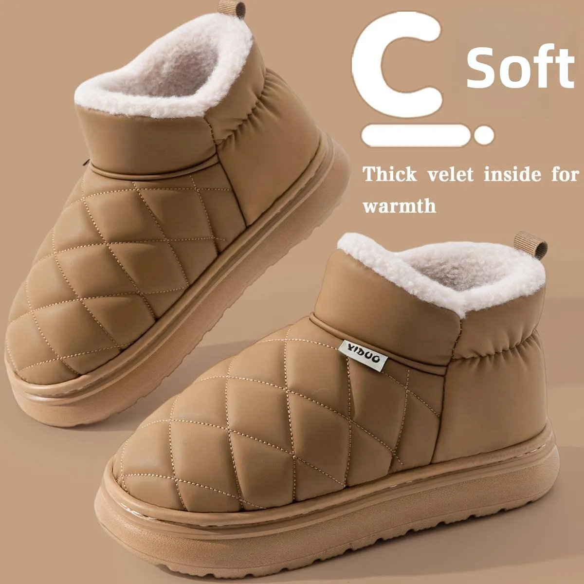 

Waterproof Snow Cotton Slippers with Fleece Thick Heel Indoor Home Warmth Increasing Slip-Resistant Cotton Shoes for Women