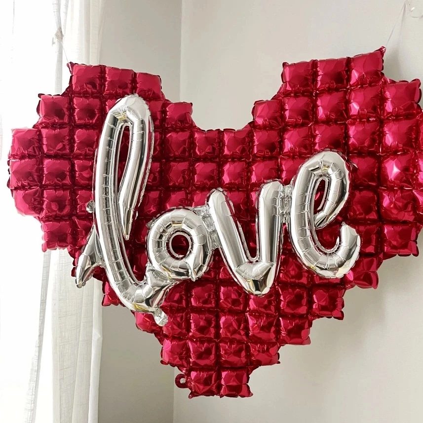 Heart Shaped Plaid Background Wall Aluminum Foil Balloons LOVE Love Letter Balloons Wedding Valentine's Day Decoration Supplies