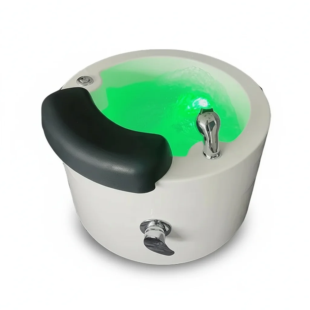 

Acrylic Pedicure Bowl, 570mm Round Foot Massage Bath with Wood Chair, Glass Copper Spa Basin, Pedicure Sink Bowl for Salon