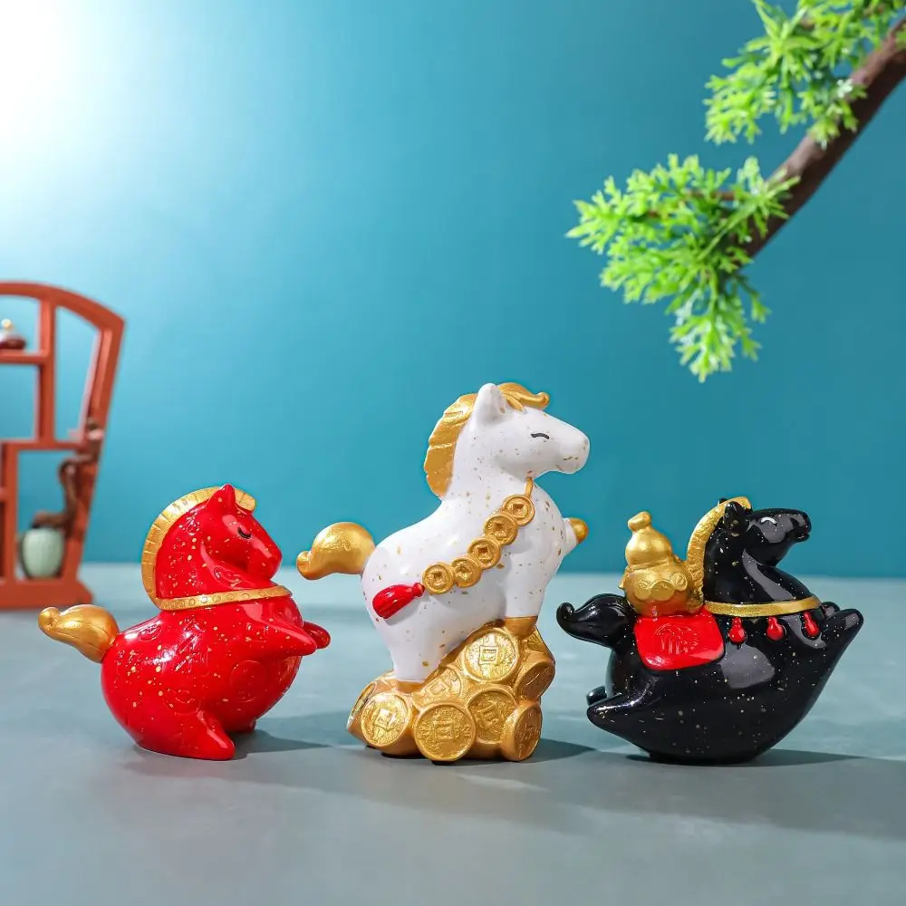 Resin Pony Figurine Unique Cartoon Horse Shape Ornament Exquisite Vivid Design Zodiac Horse Figurines Tabletop Decoration