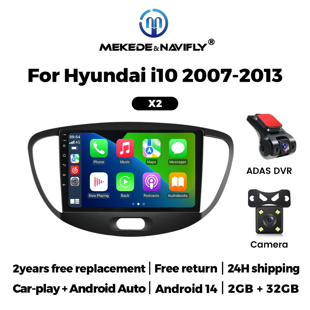 MEKEDE & Navy Draadloze Carplay Android Auto Intelligent systeem Voor Hyundai i10 2007-2013 Autoradio Multimedia Video speler GPS