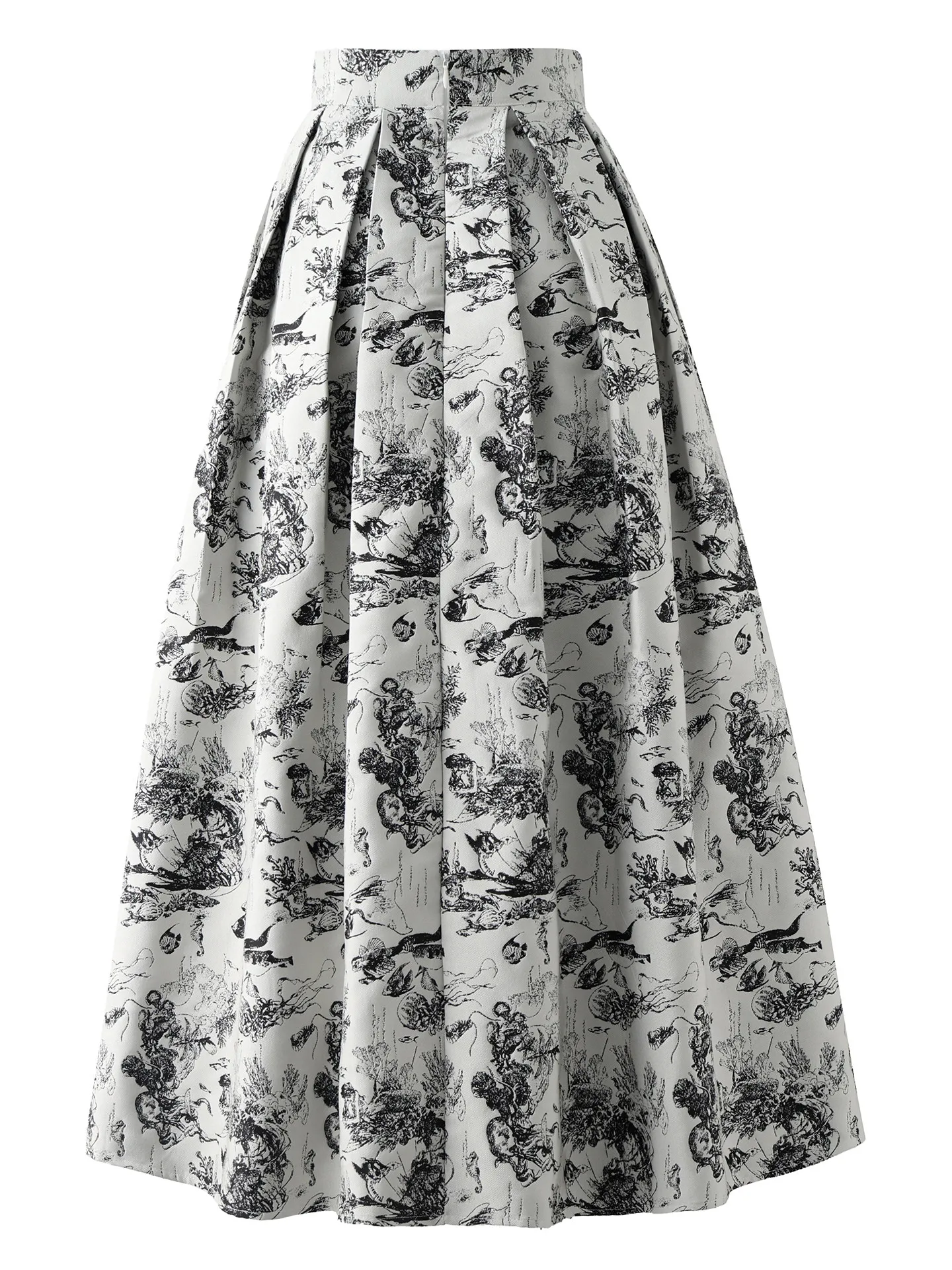 High Quality New Spring Autumn Vintage Jacquard Umbrella Skirt Mid-length Elegant High Waist Women Casual A-line Pleated Skirts