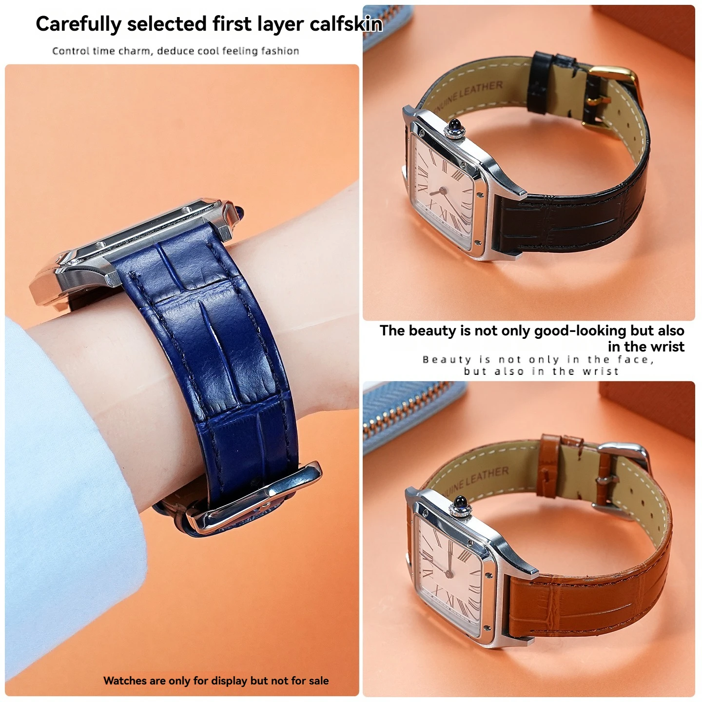 Universal Strap for Cartier Tank, London, Solo, and Santos Ultra-Thin Leather Watch Bands for Men and Women 15mm 17mm 18 20mm view 3