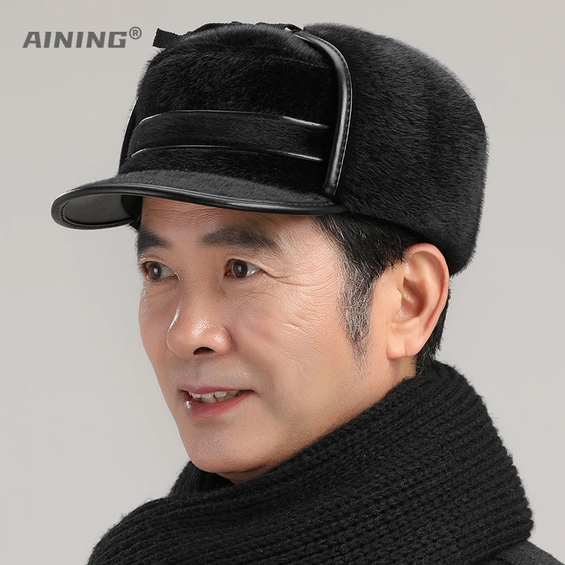 Lei Feng Hat Men\'s Winter Thickened Military Hat Outdoor Warmth Dual Purpose Ear Protection Cold Proof Woolen Flat Top Hat