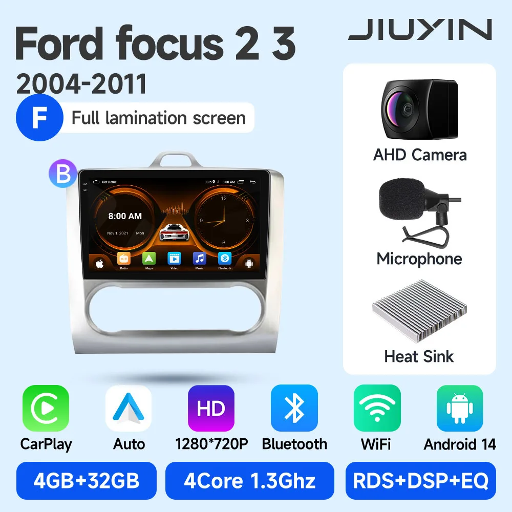 JIUYIN 9 Inch IPS Scherm Voor Ford Focus 2 2004-2011 Android 13 Auto Multimedia Speler Android Auto autoradio GPS Navi CarPlay