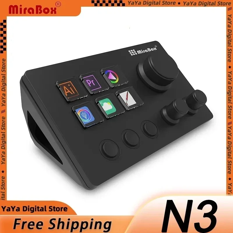 

Mirabox N3 visual mini keyboard customizable screen knob macro programming visual controllable streamdeck live broadcast console