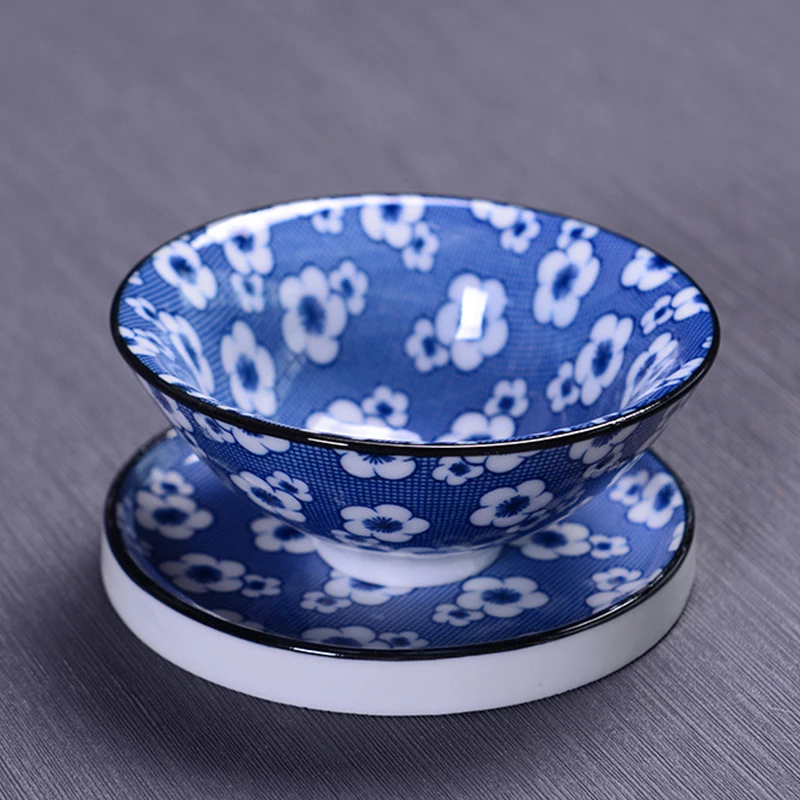 1PC Chinese Style Ceramic Tea Cup Mat Blue and White Porcelain Household Tea Set Accessory Japanese Coaster Insulating Mat