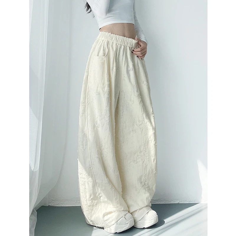 2026 New Arrival Spring/autumn Korean Style Women All-matched Ankle-length Pants Casual Loose Elastic Waist Wide Leg Pants T80