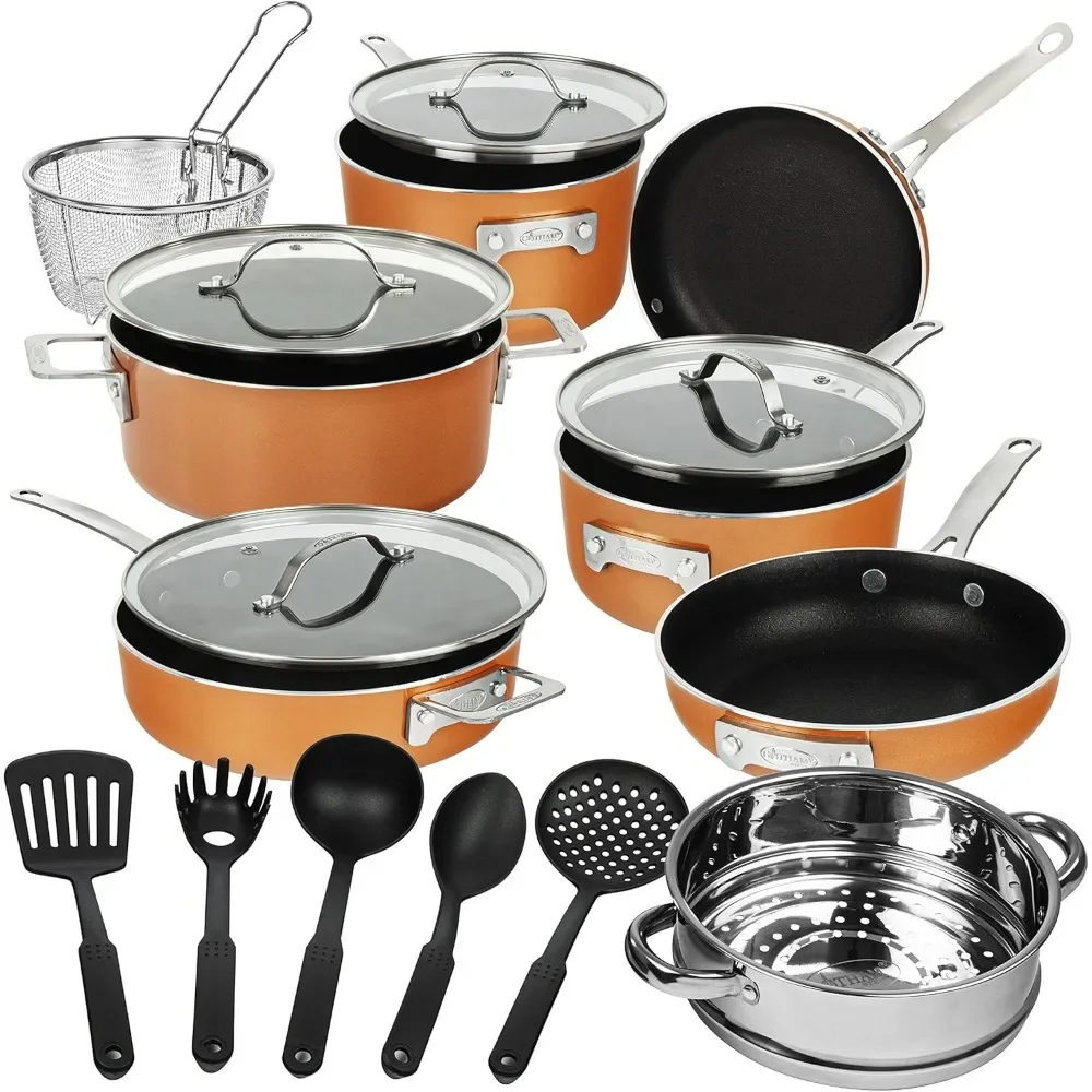 

Stackmaster Nonstick Pots & Pans Set, 17 Piece Copper Stackable Space Saving Cookware Set, As Seen on TV Cookware,PFOA Free,